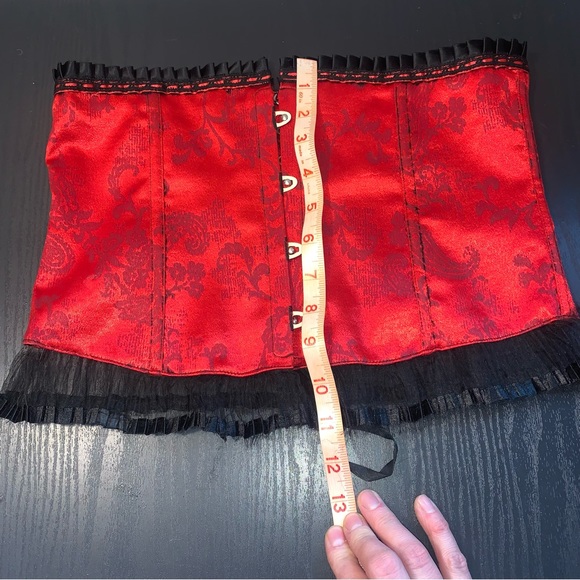 Sexy Red Satin and Black Lace and Embellishment Corset - Picture 2 of 12